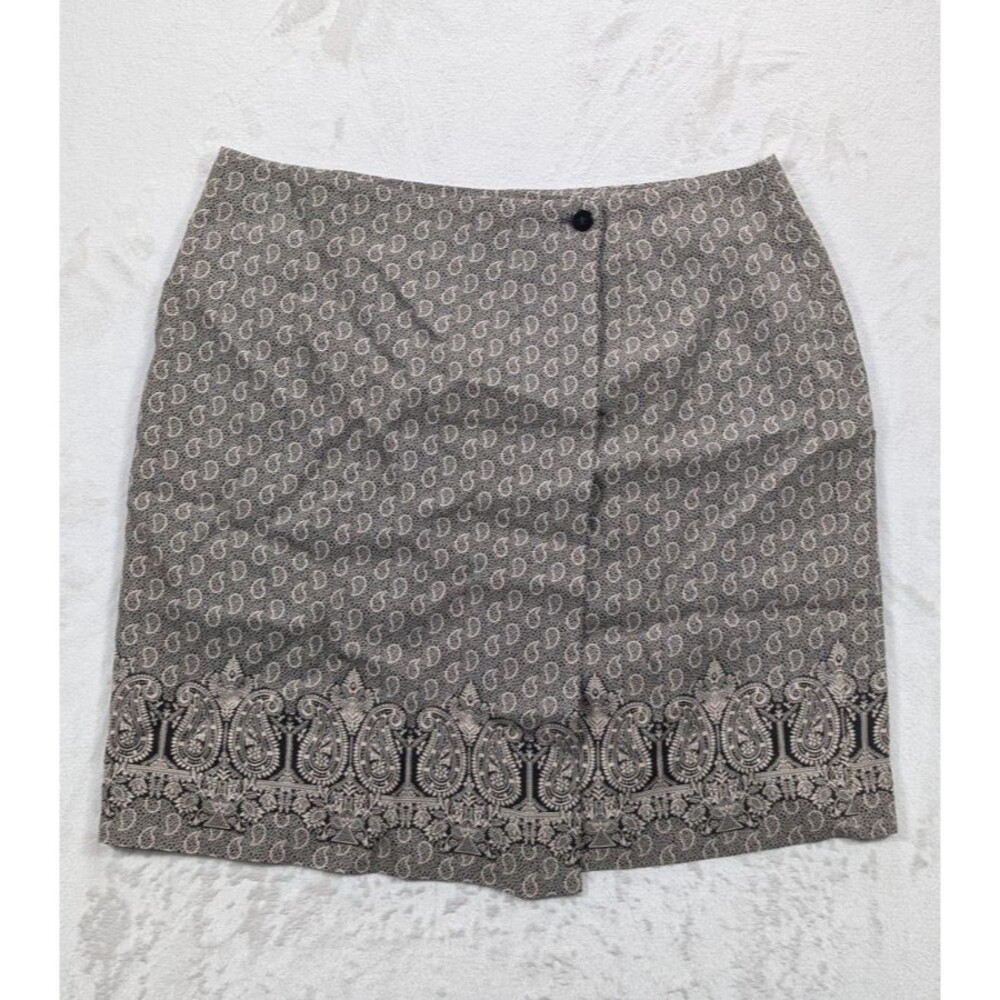 Talbots Skirt Women's 12P Petites Paisley Jacquard Black Tan Pencil USA Made